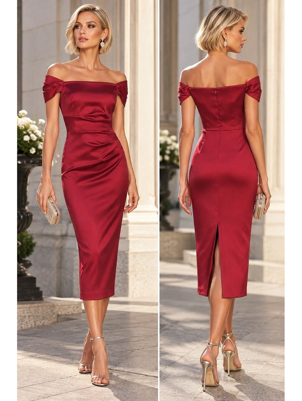 AIDAN MATTOX Off Shoulder Tea-length Midi Cocktail Dress sz 4 Red NWT Mikado